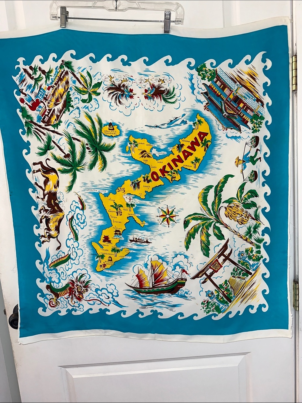 Vintage Post WWII Okinawa Map Souvenir Scarf